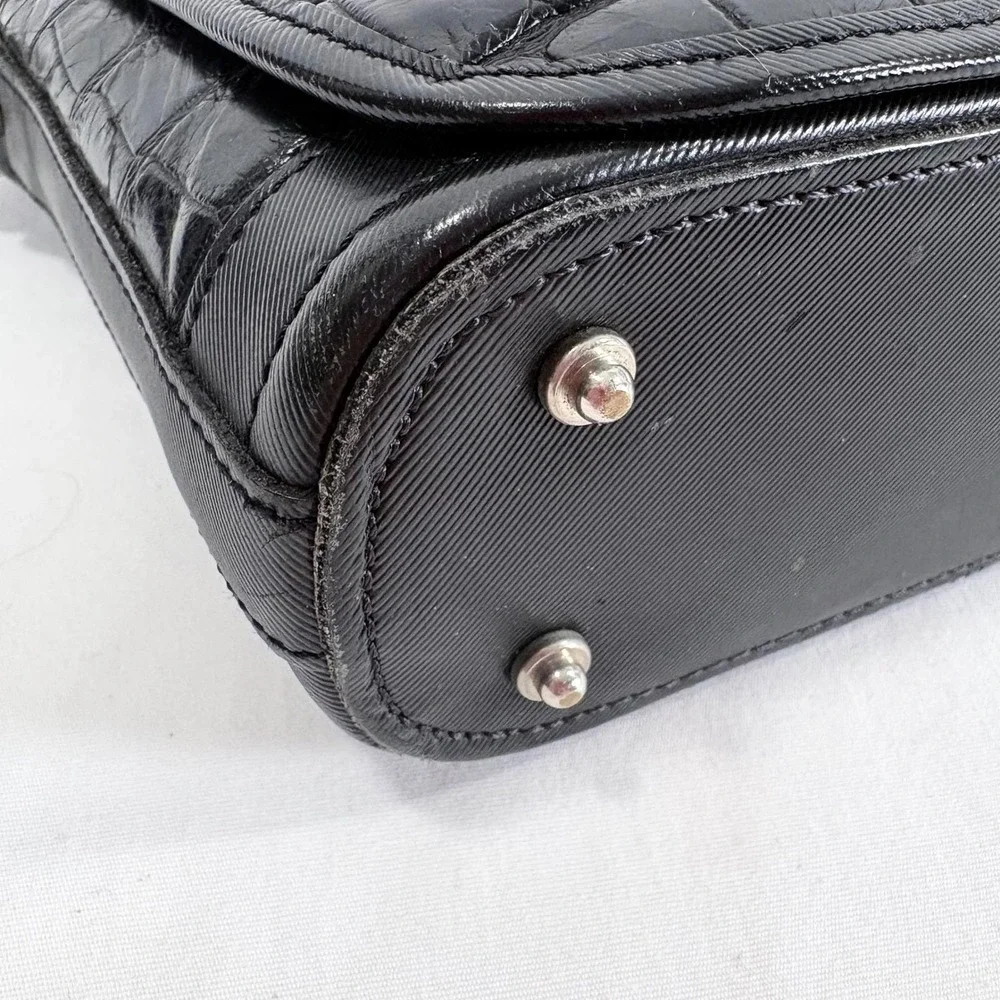 VTG Dooney & Bourke Black Croc Embossed Leather Flap Shoulder Bag‎ Purse